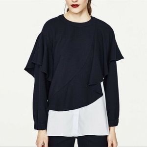 Zara contrast combination Frills Ruffle blouse top